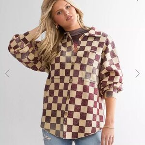 Buckle Checkered Cardigan Sweater